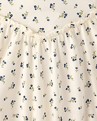 Girls Floral Cross Back Ruffle V-Waist Dress