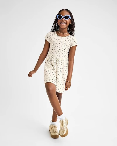 Girls Floral Cross Back Ruffle V-Waist Dress