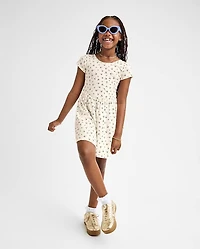 Girls Floral Cross Back Ruffle V-Waist Dress