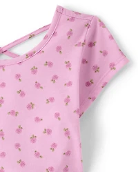 Girls Floral Cross Back Ruffle V-Waist Dress