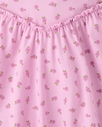 Girls Floral Cross Back Ruffle V-Waist Dress