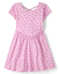 Girls Floral Cross Back Ruffle V-Waist Dress