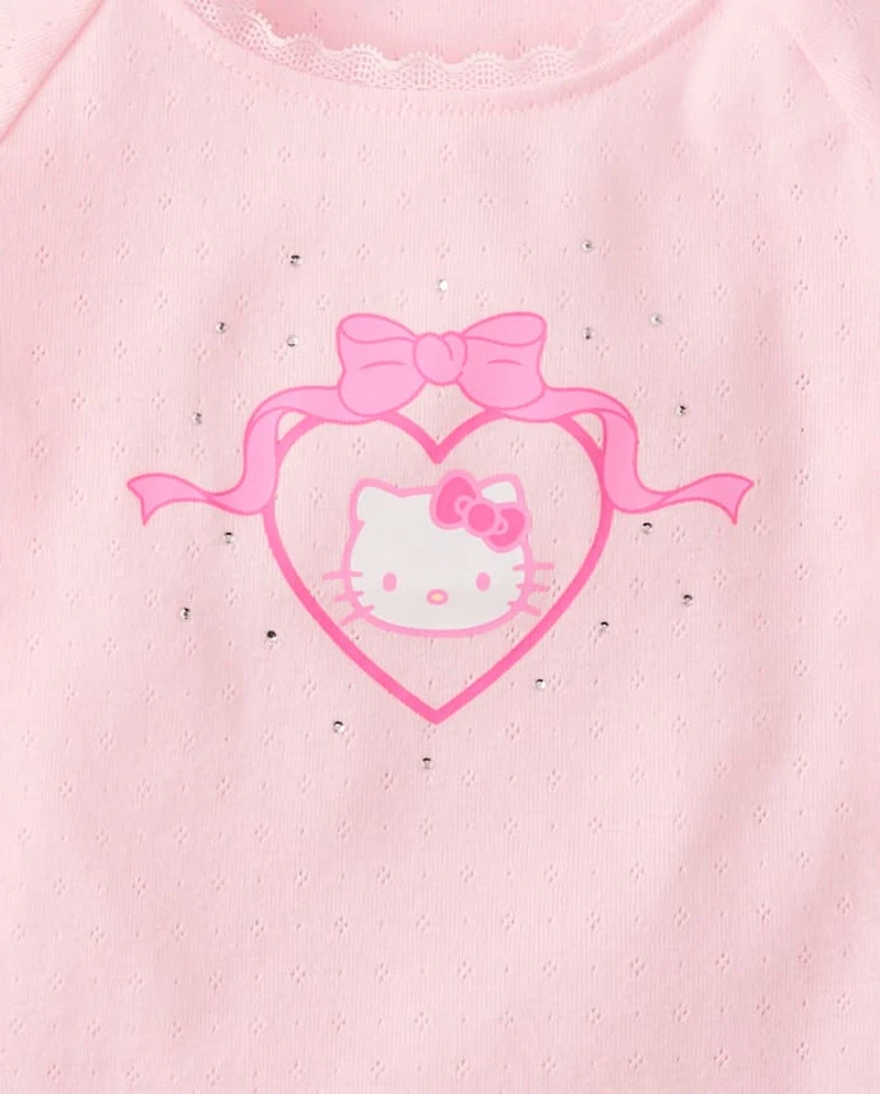 Girls Hello Kitty® Rhinestone Pointelle Raglan Top