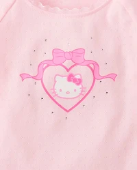 Girls Hello Kitty® Rhinestone Pointelle Raglan Top