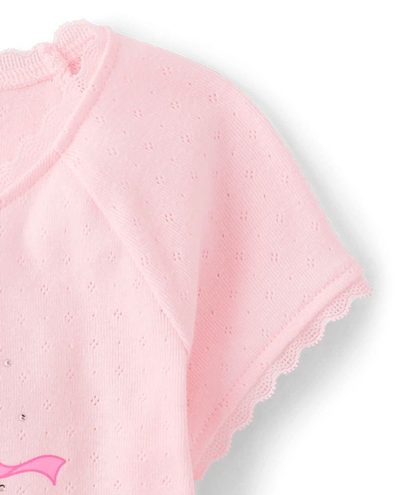 Girls Hello Kitty® Rhinestone Pointelle Raglan Top