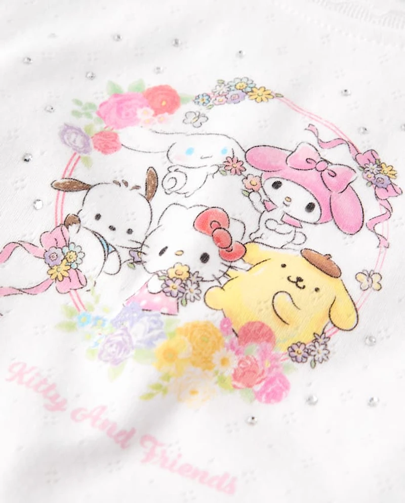 Girls Hello Kitty® Rhinestone Pointelle Raglan Top