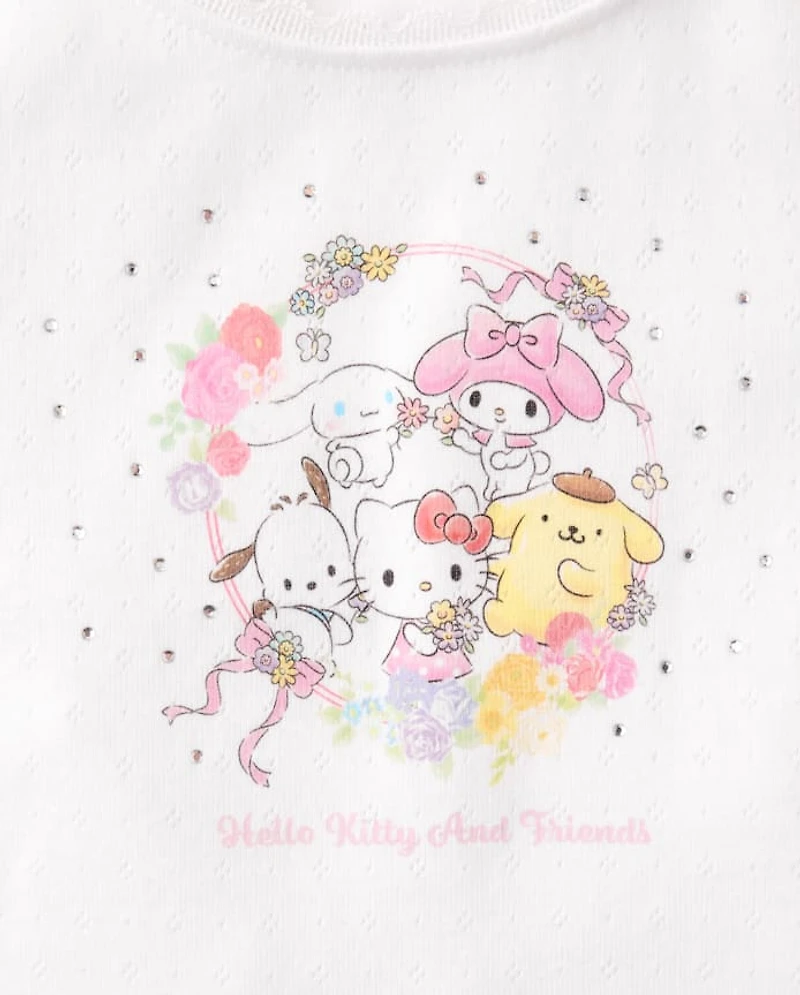 Girls Hello Kitty® Rhinestone Pointelle Raglan Top