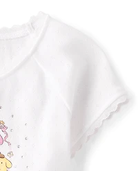 Girls Hello Kitty® Rhinestone Pointelle Raglan Top