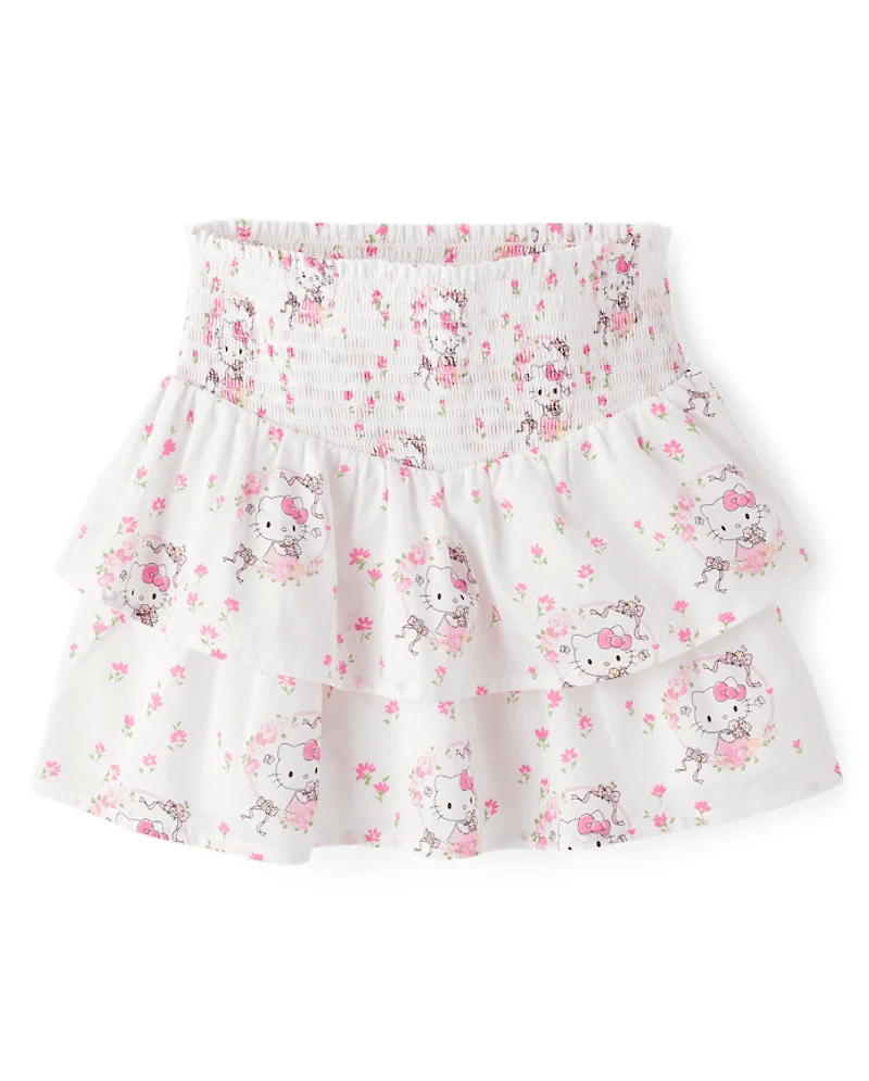 Girls Hello Kitty® Print Smocked Tiered Skirt