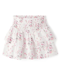 Girls Hello Kitty® Print Smocked Tiered Skirt
