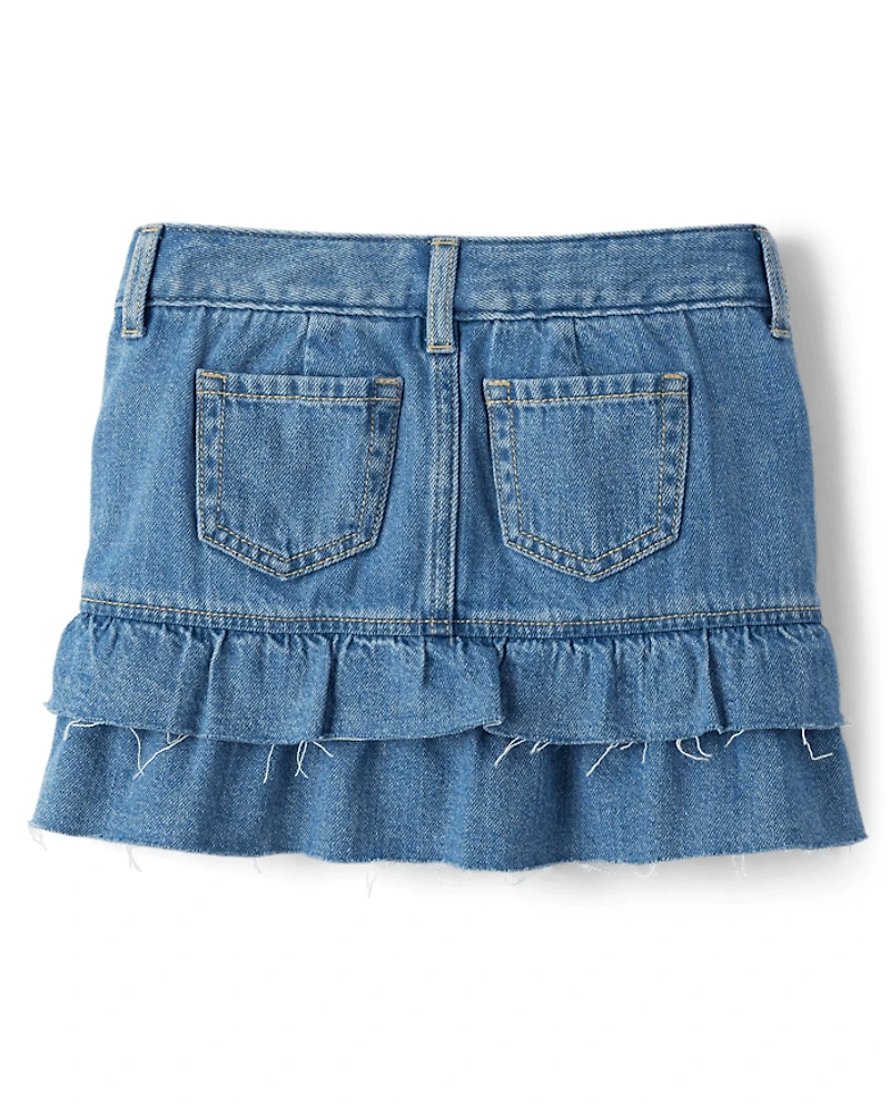 Girls Hello Kitty® And Friends Embroidered Tiered Denim Skort