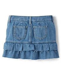 Girls Hello Kitty® And Friends Embroidered Tiered Denim Skort