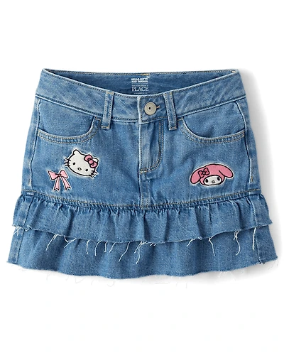 Girls Hello Kitty® And Friends Embroidered Tiered Denim Skort