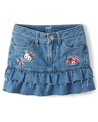 Girls Hello Kitty® And Friends Embroidered Tiered Denim Skort