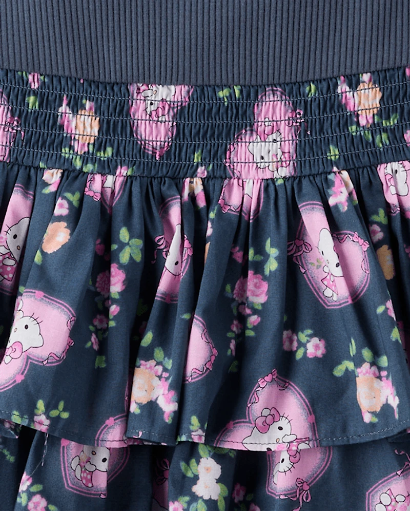 Girls Hello Kitty® Embroidered Tiered Fit And Flare Dress