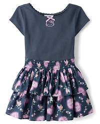 Girls Hello Kitty® Embroidered Tiered Fit And Flare Dress