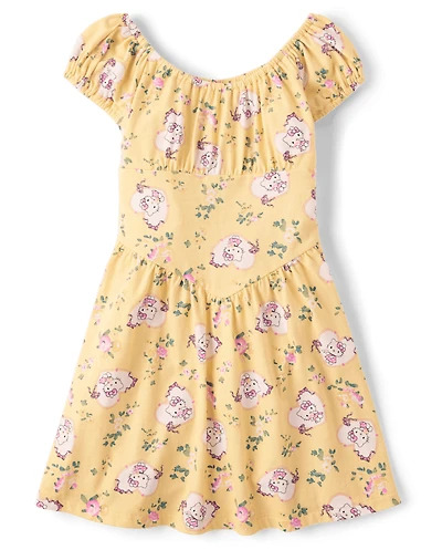 Girls Hello Kitty® Print Corset Drop Waist Dress
