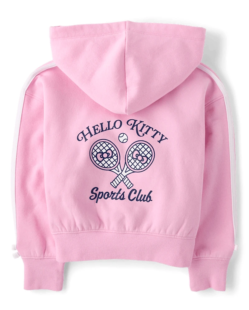 Girls Hello Kitty® Side Stripe Bow Premium Fleece Zip Up Hoodie