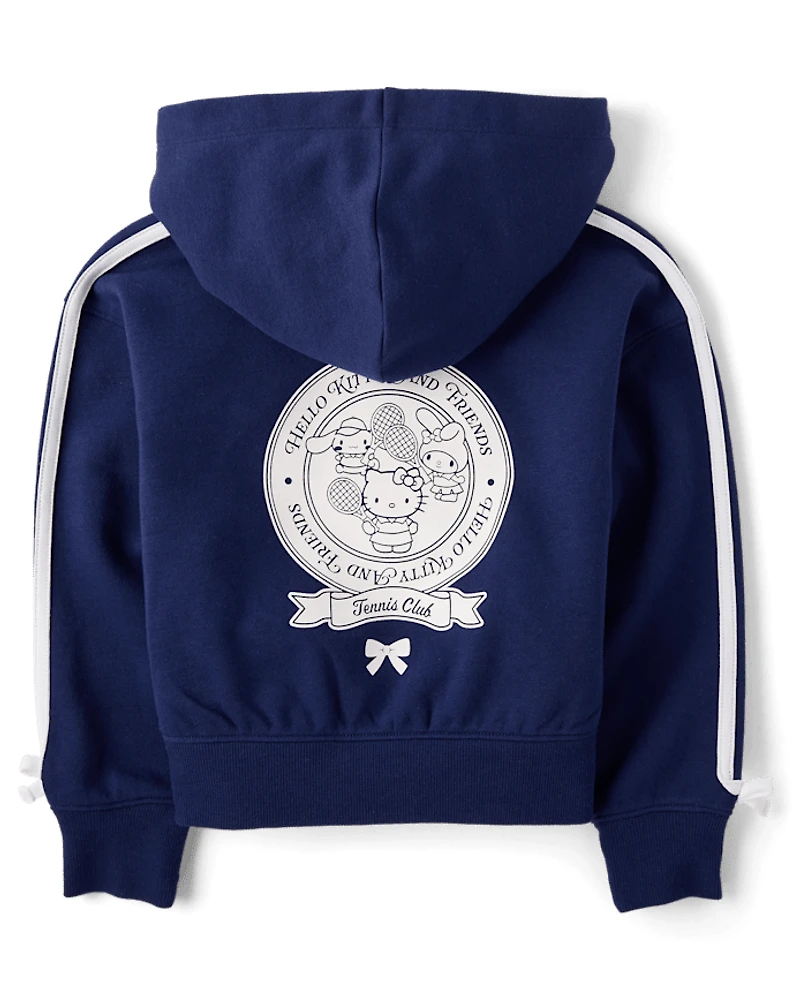 Girls Hello Kitty® Side Stripe Bow Premium Fleece Zip Up Hoodie