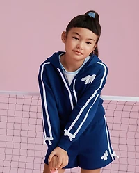 Girls Hello Kitty® Side Stripe Bow Premium Fleece Zip Up Hoodie