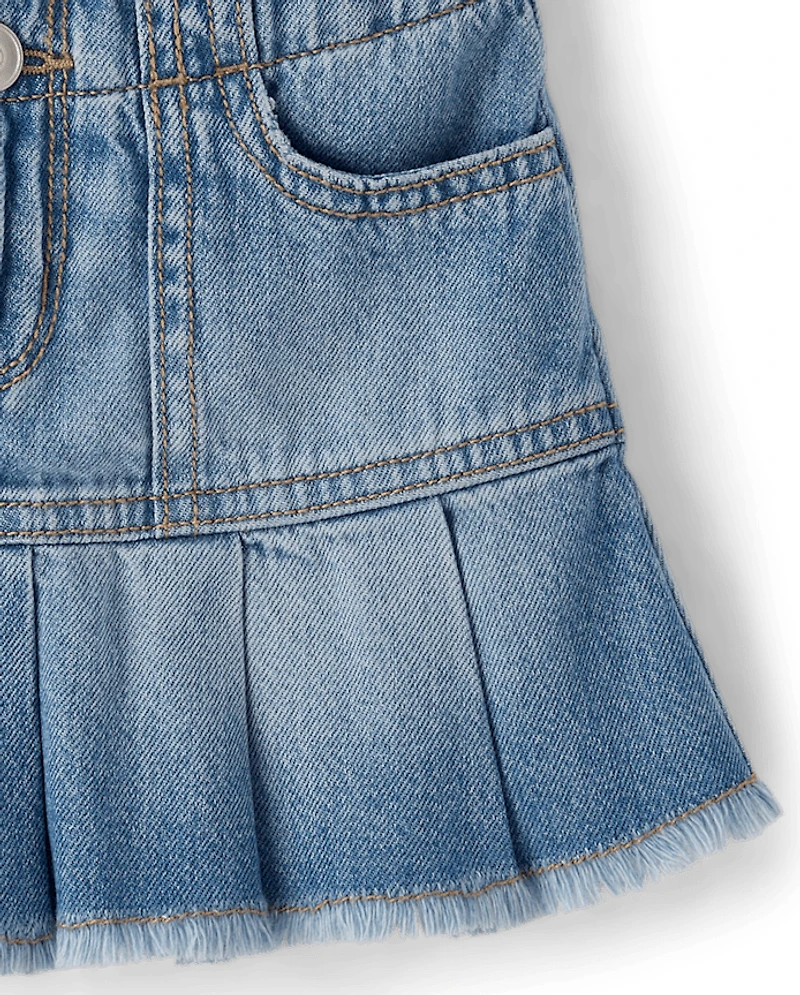 Girls Denim Pleated Skort