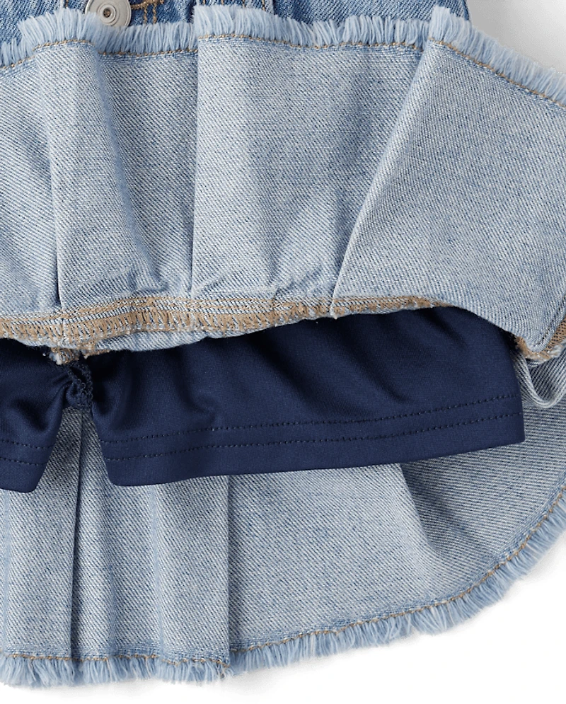 Girls Denim Pleated Skort