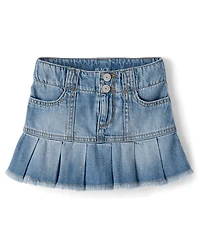 Girls Denim Pleated Skort