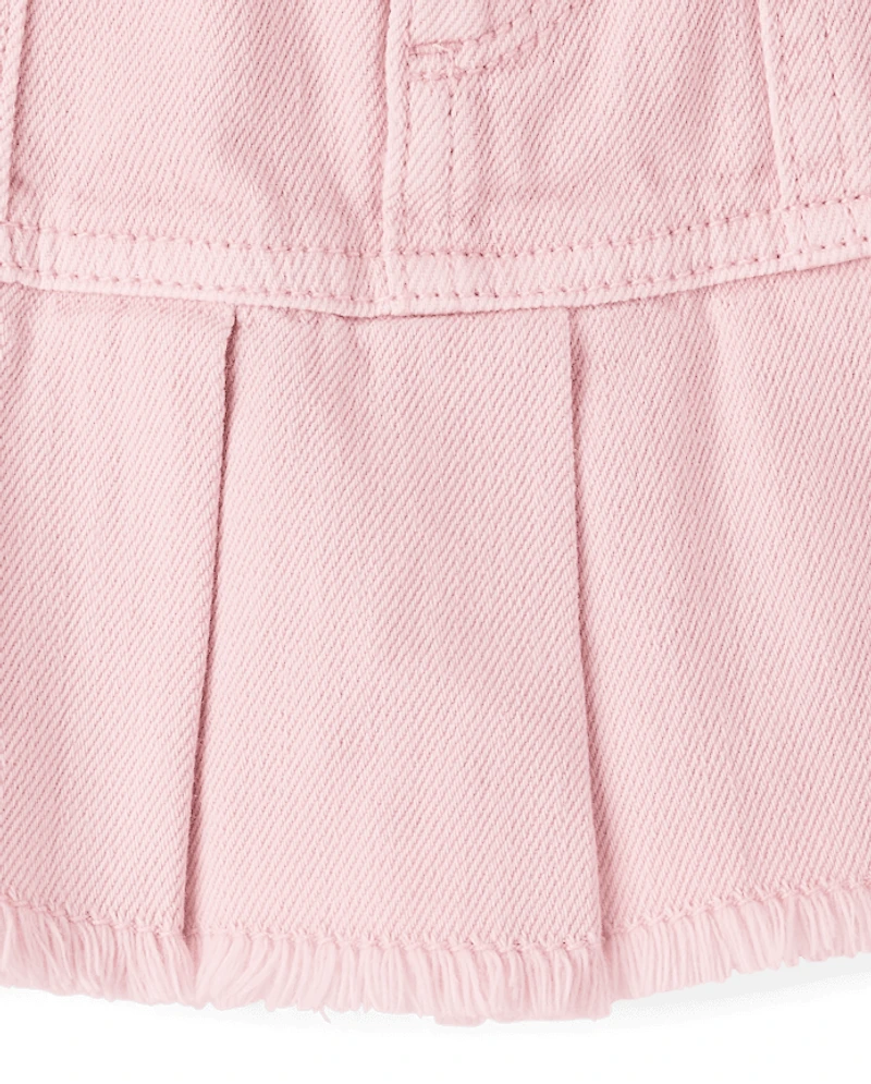 Girls Garment Dyed Denim Pleated Skort