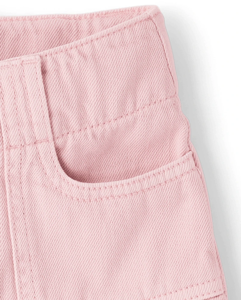 Jupe-short plissée en denim teint pour fille