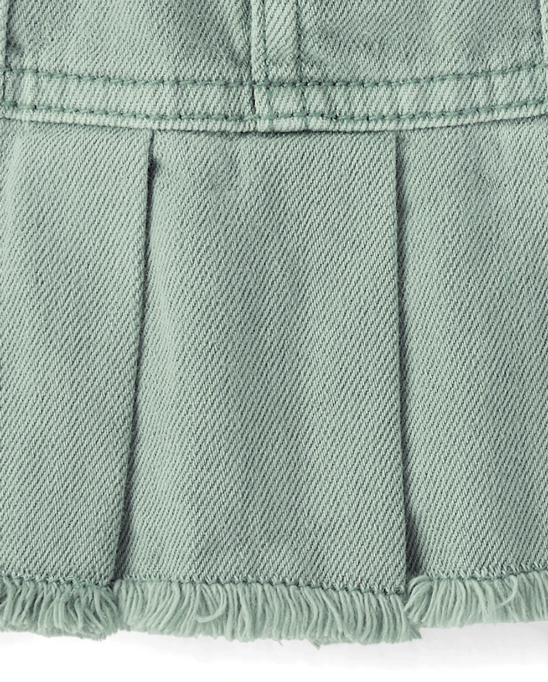 Girls Garment Dyed Denim Pleated Skort