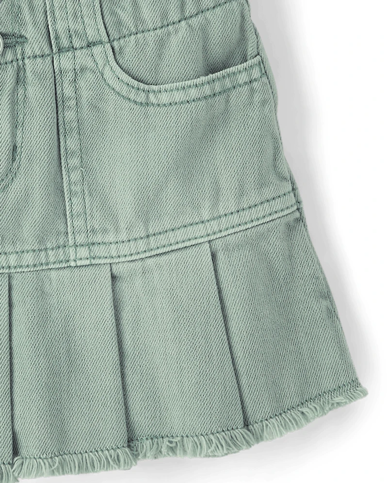 Girls Garment Dyed Denim Pleated Skort