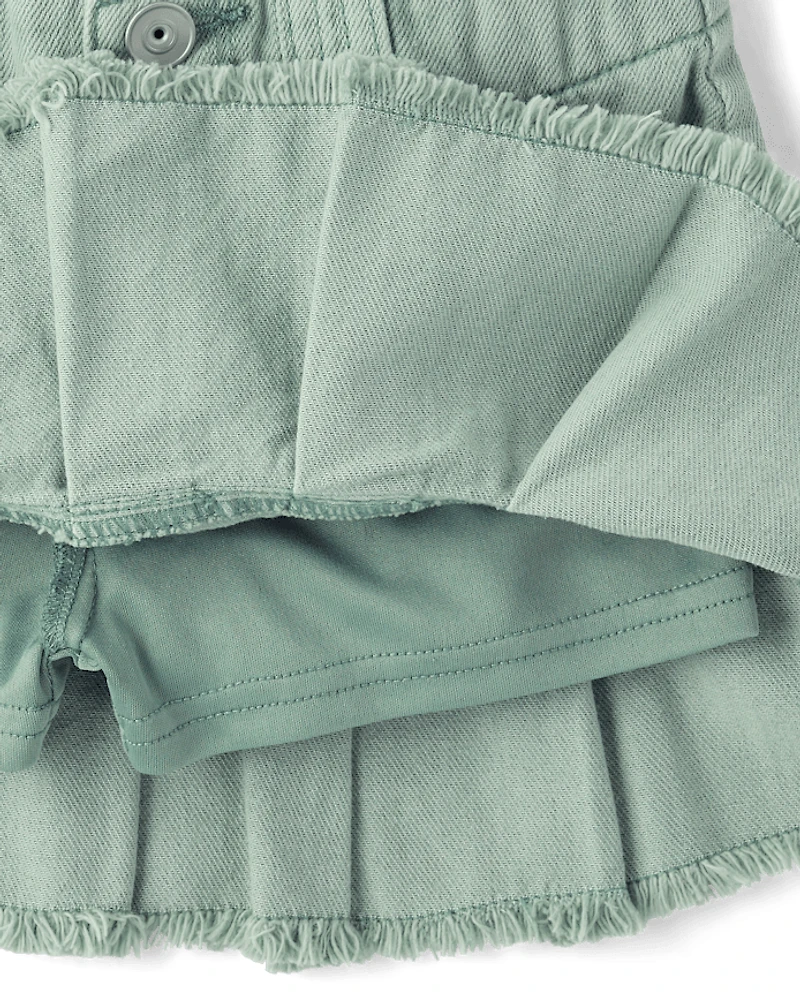 Girls Garment Dyed Denim Pleated Skort