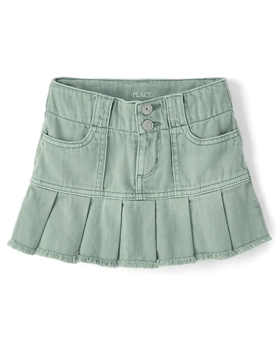 Girls Garment Dyed Denim Pleated Skort