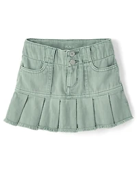 Girls Garment Dyed Denim Pleated Skort