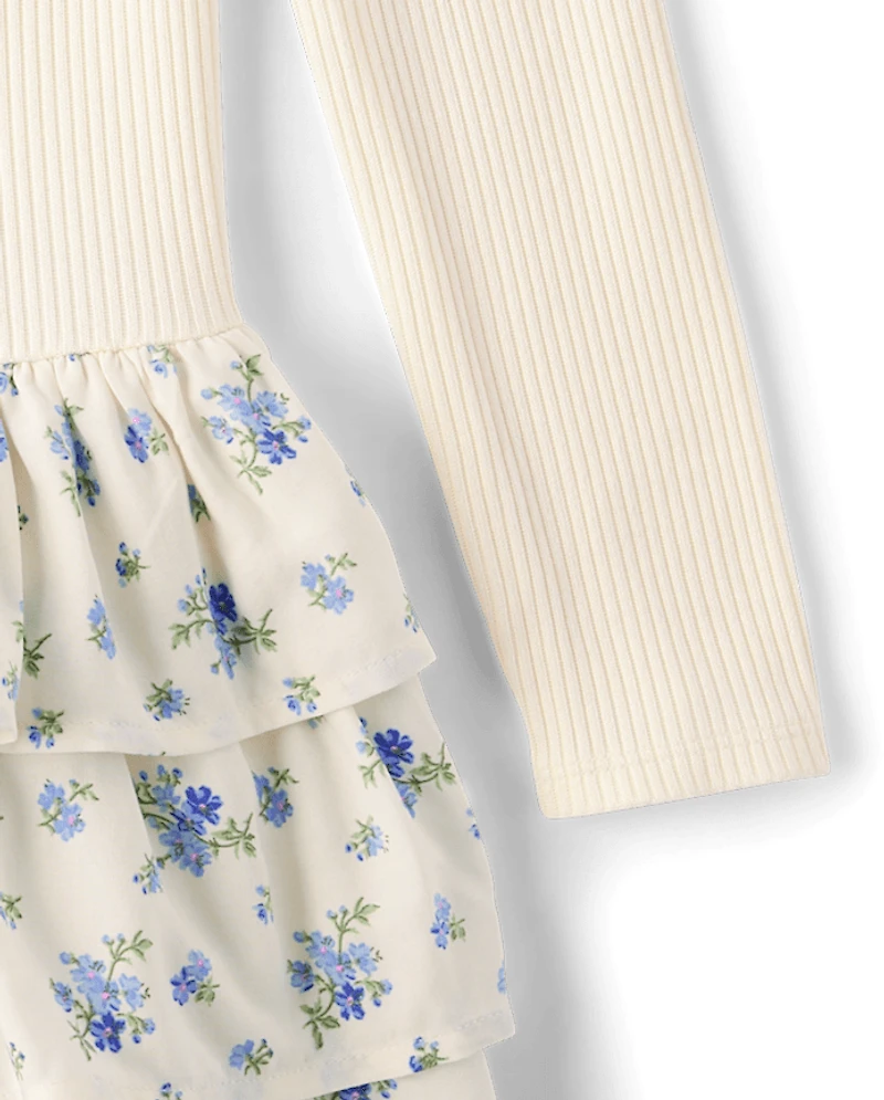 Girls Floral Tiered Drop Waist Dress