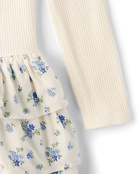 Girls Floral Tiered Drop Waist Dress