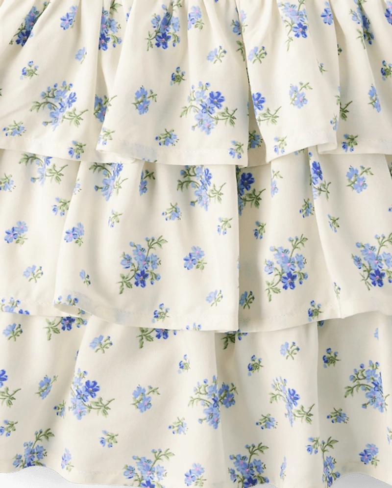 Girls Floral Tiered Drop Waist Dress