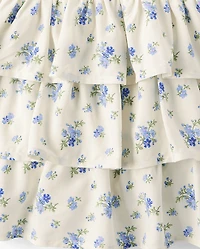 Girls Floral Tiered Drop Waist Dress