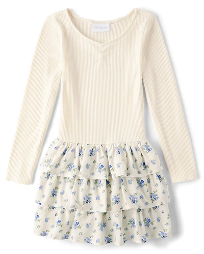 Girls Floral Tiered Drop Waist Dress