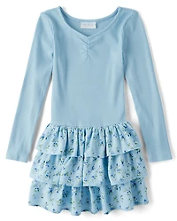 Girls Floral Tiered Drop Waist Dress
