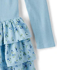 Girls Floral Tiered Drop Waist Dress