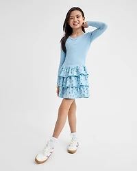 Girls Floral Tiered Drop Waist Dress