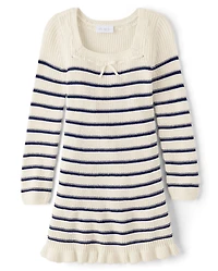 Girls Striped Bow Sweater Dress