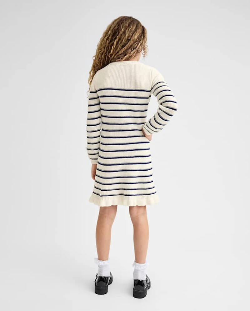 Girls Striped Bow Sweater Dress