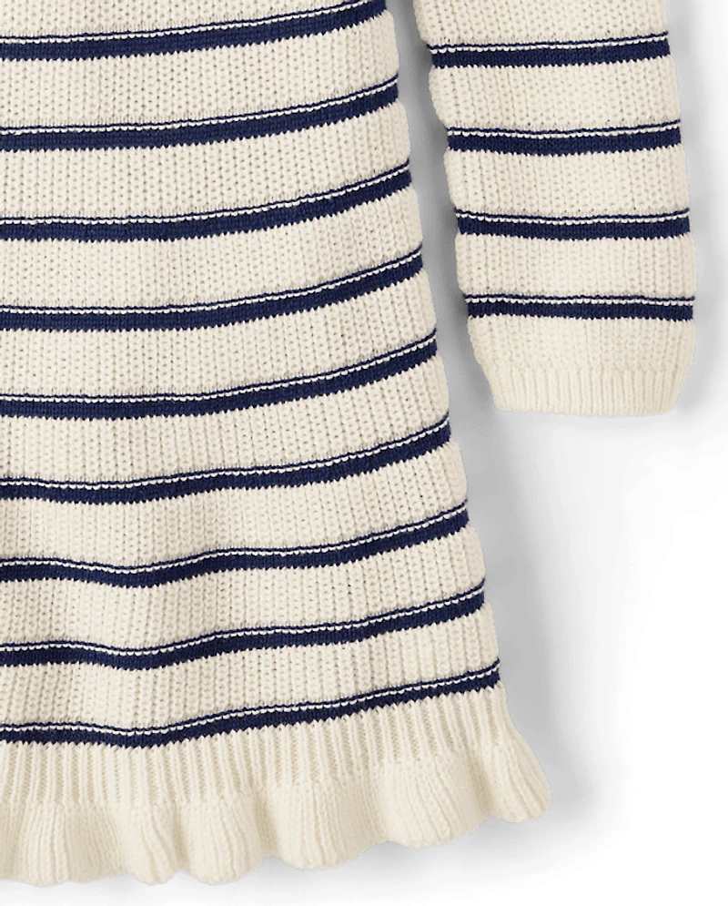 Girls Striped Bow Sweater Dress