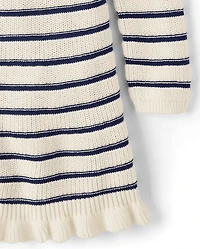 Girls Striped Bow Sweater Dress