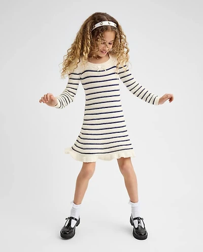 Girls Striped Bow Sweater Dress
