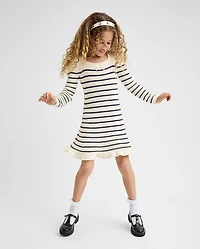 Girls Striped Bow Sweater Dress