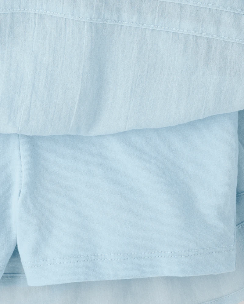 Girls Pleated Tiered V-Waist Dress