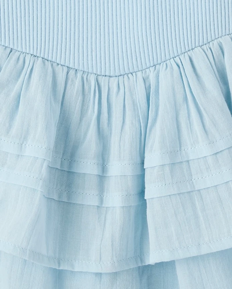 Girls Pleated Tiered V-Waist Dress